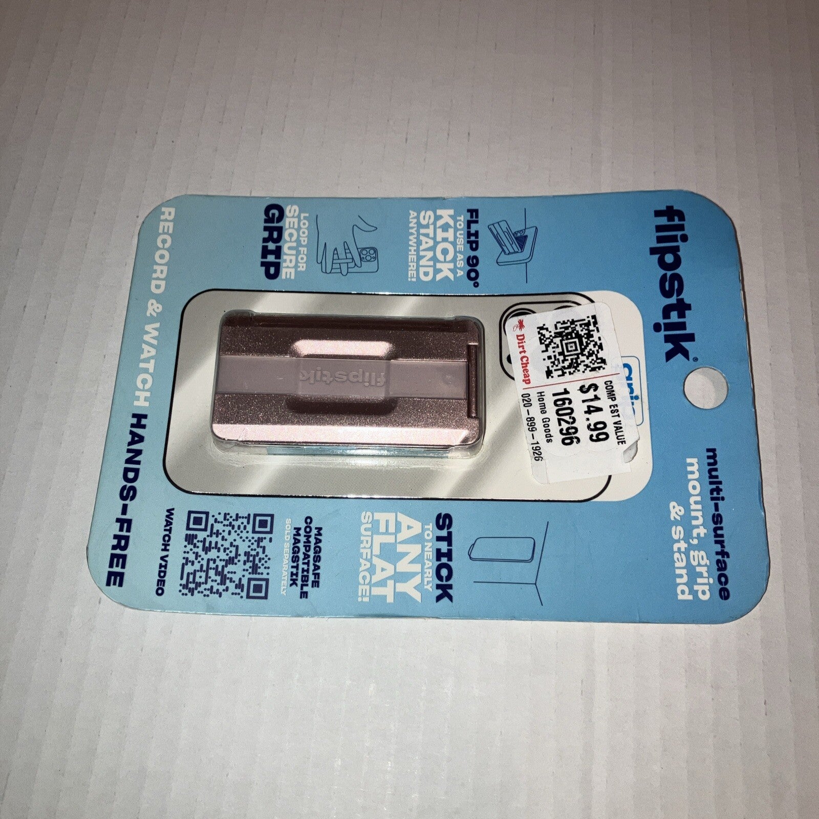 Flipstik Defy Gravity Cell Phone Stick & Stand with Grip Loop - Rose Gold - New