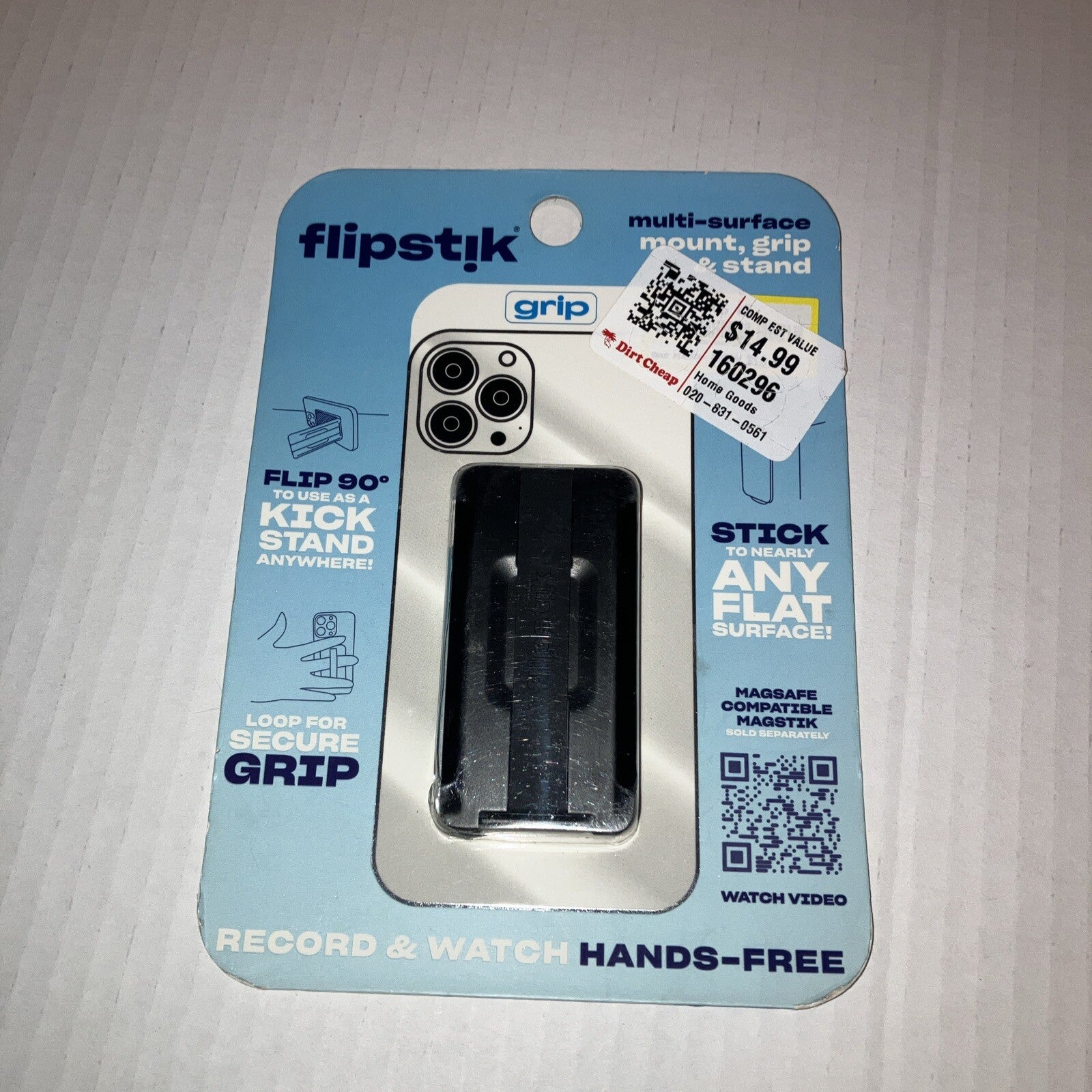 Flipstik Defy Gravity Cell Phone Stick & Stand with Grip Loop - New - Black