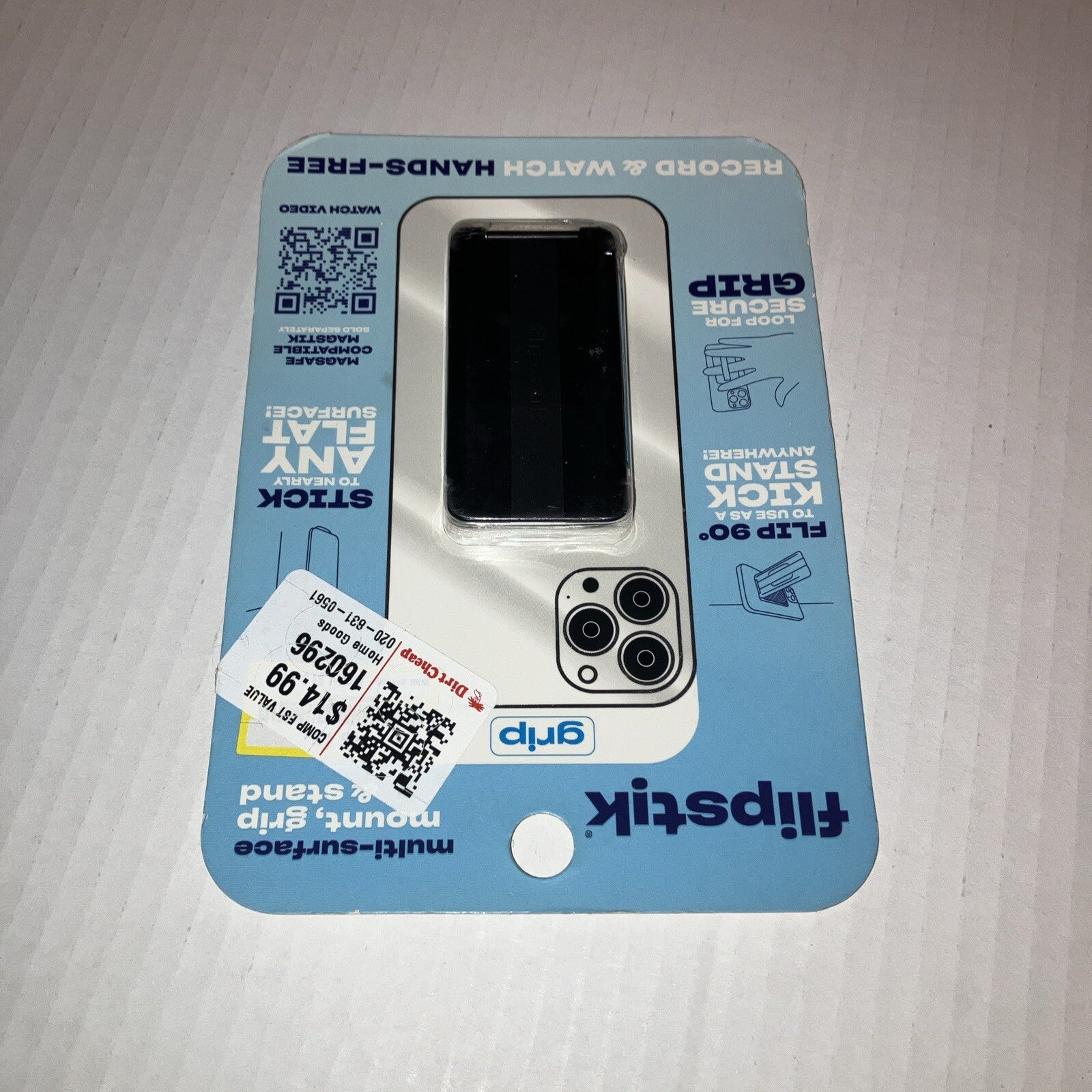 Flipstik Defy Gravity Cell Phone Stick & Stand with Grip Loop - New - Black