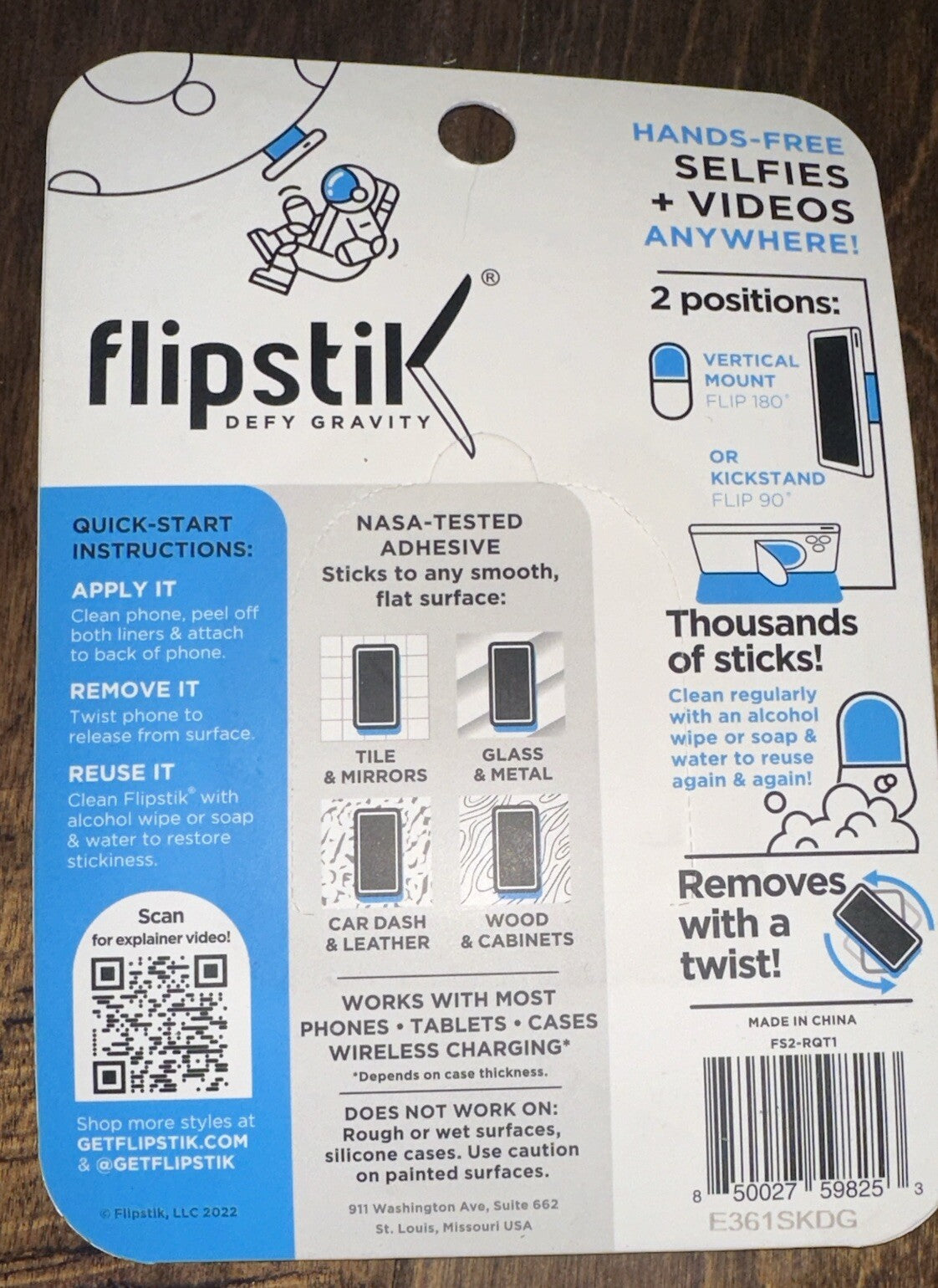 Flipstik Defy Gravity Cell Phone Stick & Stand - Rose Quartz