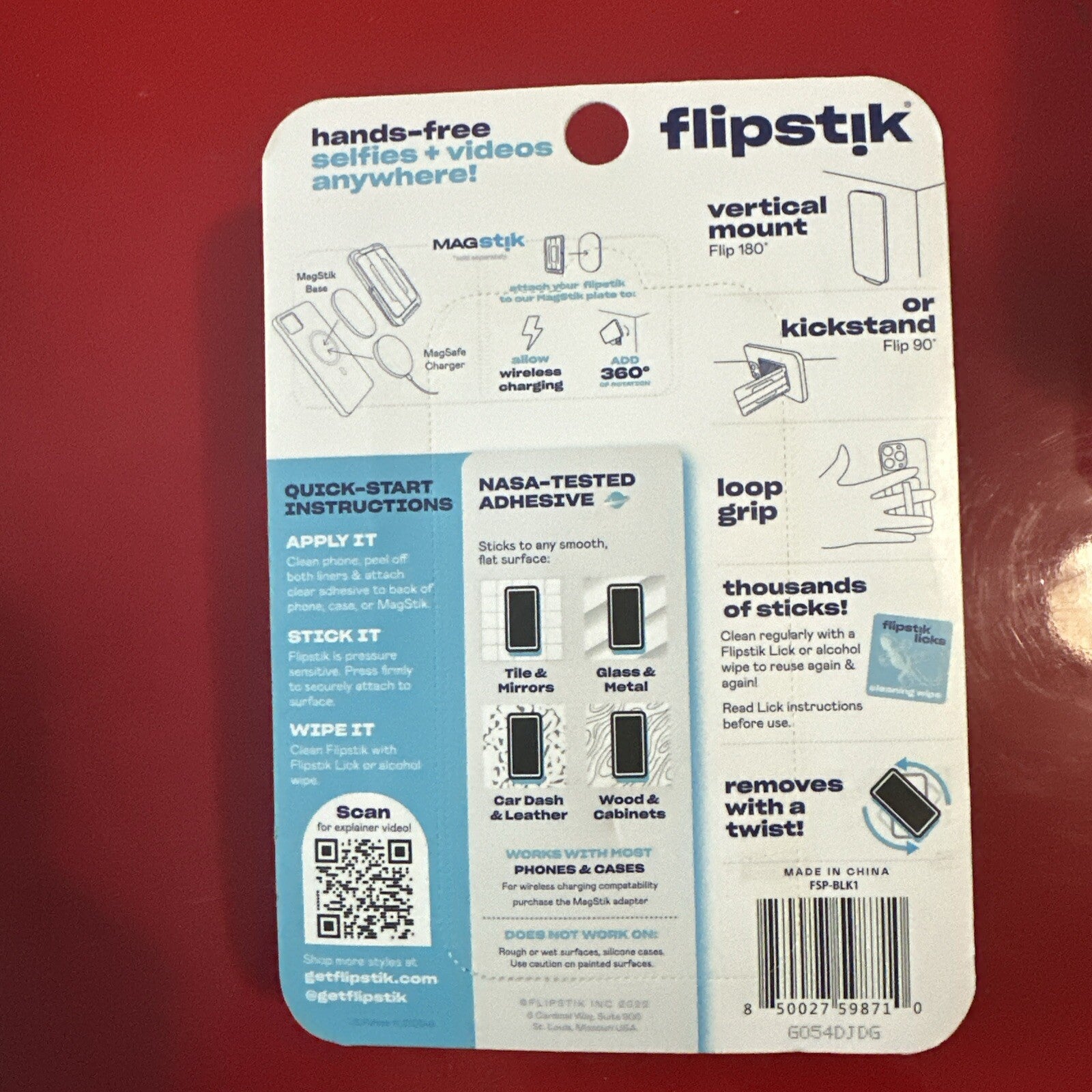New Flipstik Defy Gravity Cell Phone Stick & PRO Stand with Grip Loop Black