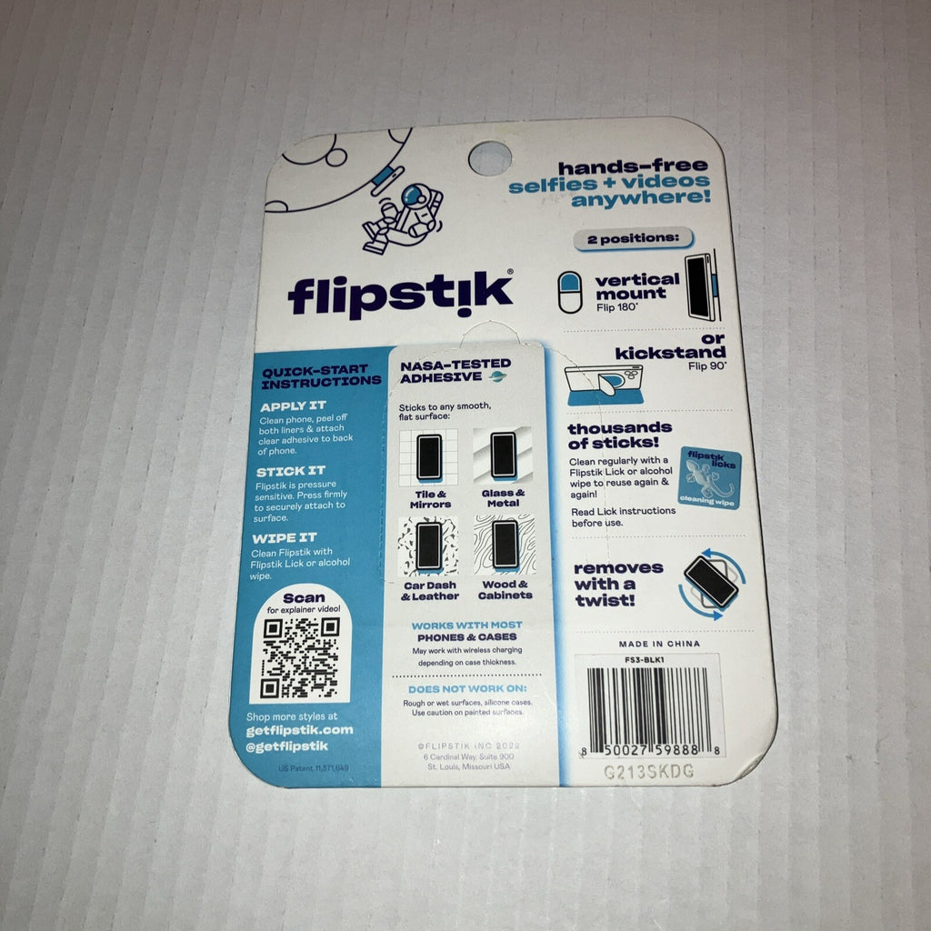 Flipstik Defy Gravity Cell Phone Stick & Stand - Classic Black - New