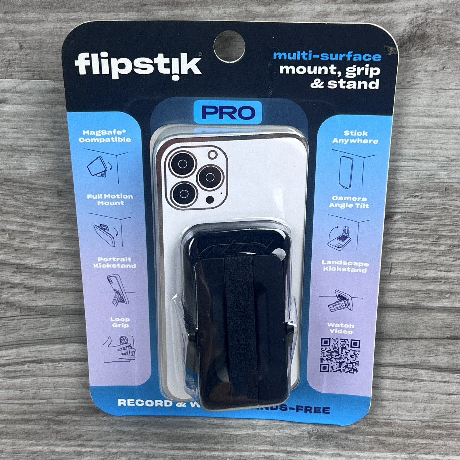 Flipstik Defy Gravity Cell Phone Stick & PRO Stand with Grip Loop - Black