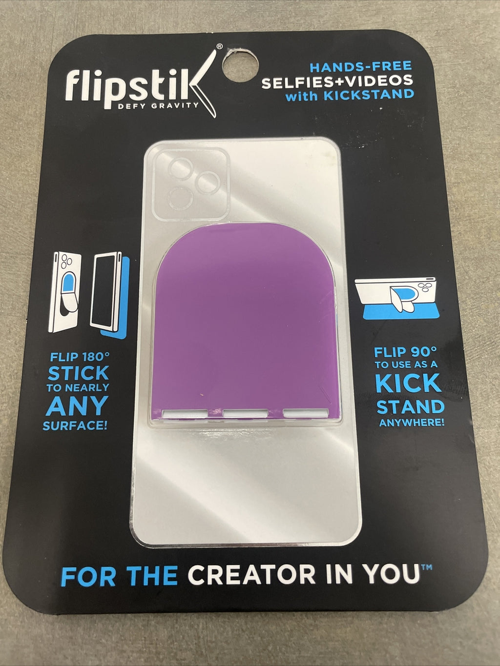 Flipstik Defy Gravity Cell Phone Stick and Stand, Purple, New
