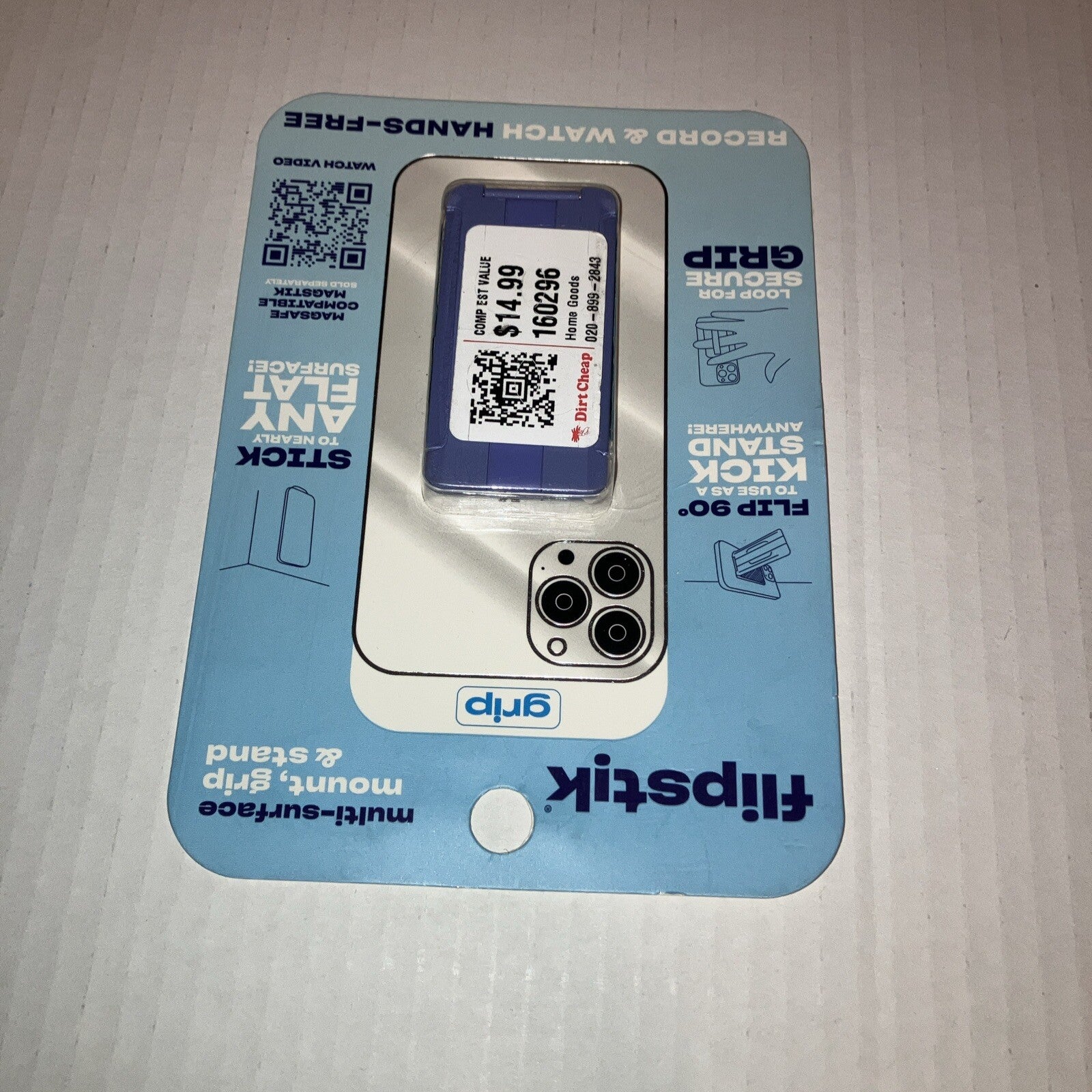 Flipstik Defy Gravity Cell Phone Stick & Stand with Grip Loop - New - Purple