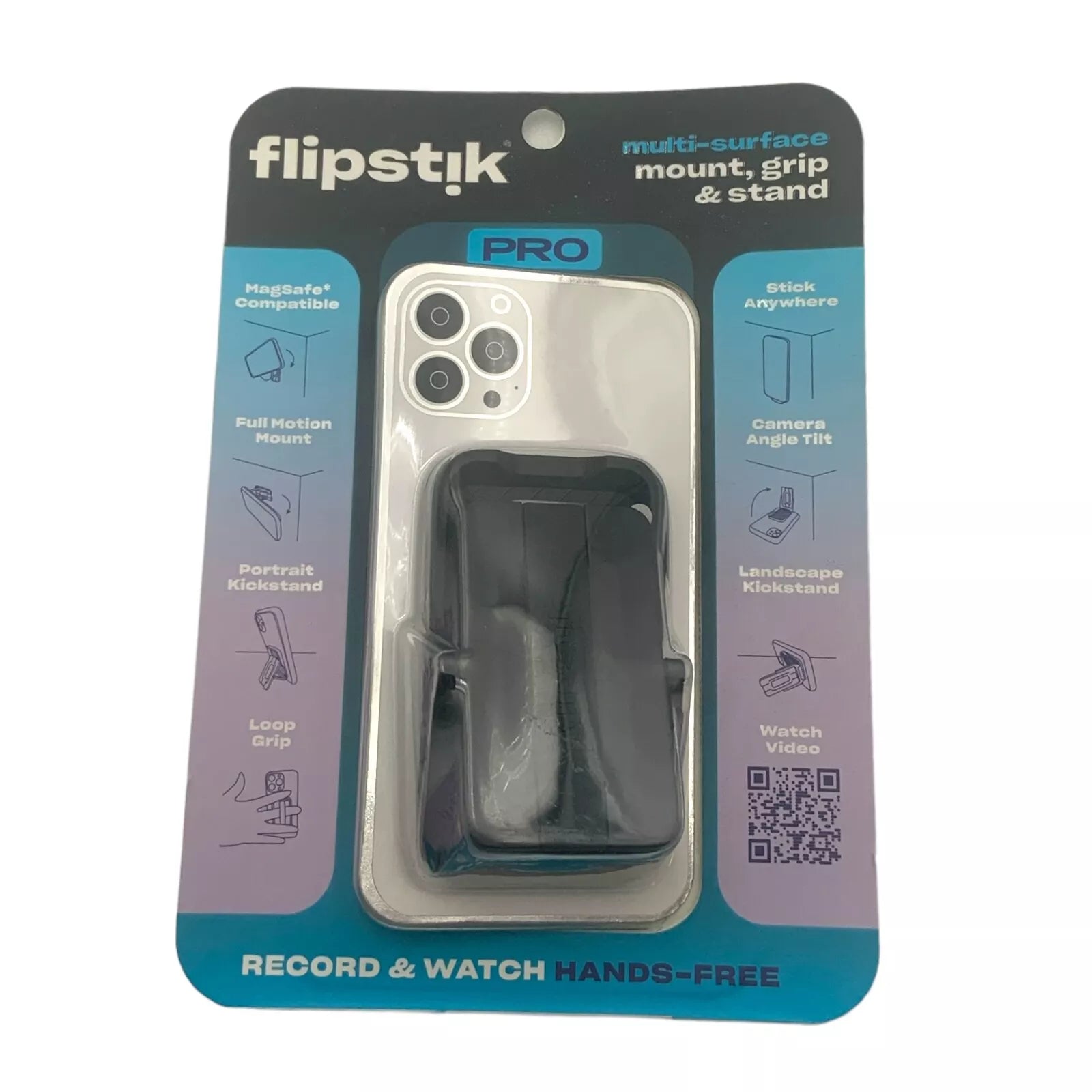 Lipstik Defy Gravity Cell Phone Stick & PRO Stand with Grip Loop, Clear/Black