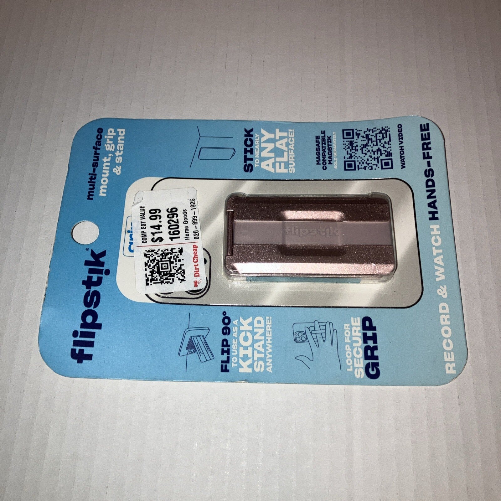 Flipstik Defy Gravity Cell Phone Stick & Stand with Grip Loop - Rose Gold - New