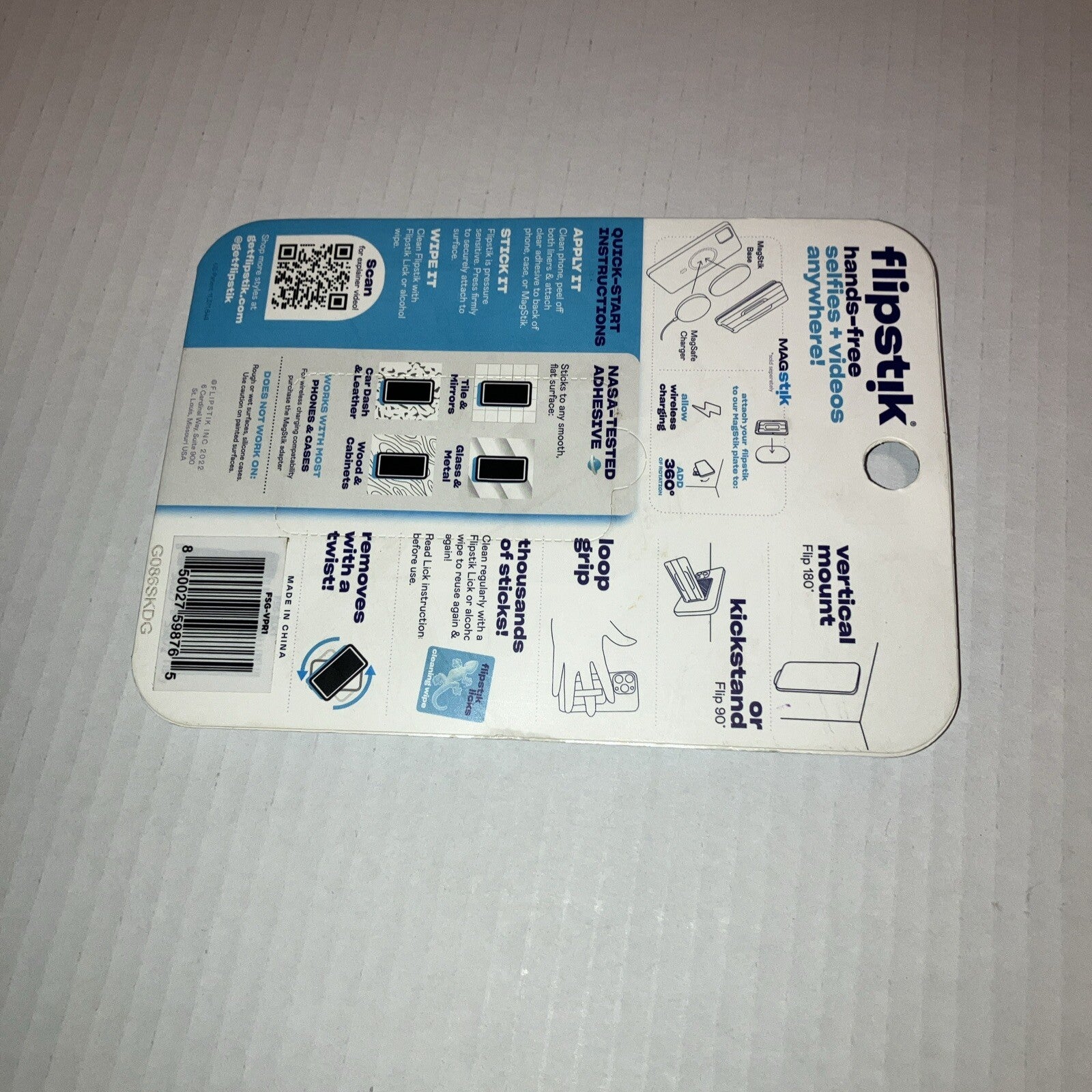 Flipstik Defy Gravity Cell Phone Stick & Stand with Grip Loop - New - Purple