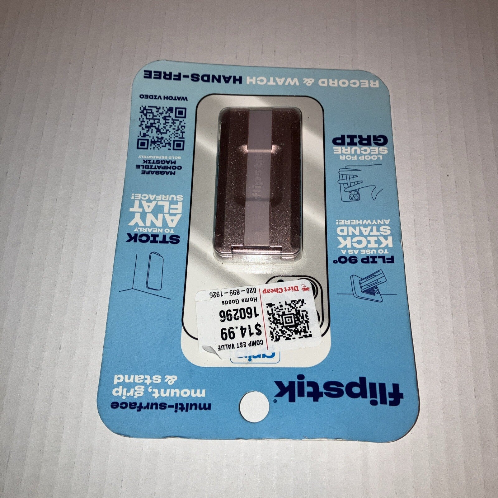 Flipstik Defy Gravity Cell Phone Stick & Stand with Grip Loop - Rose Gold - New