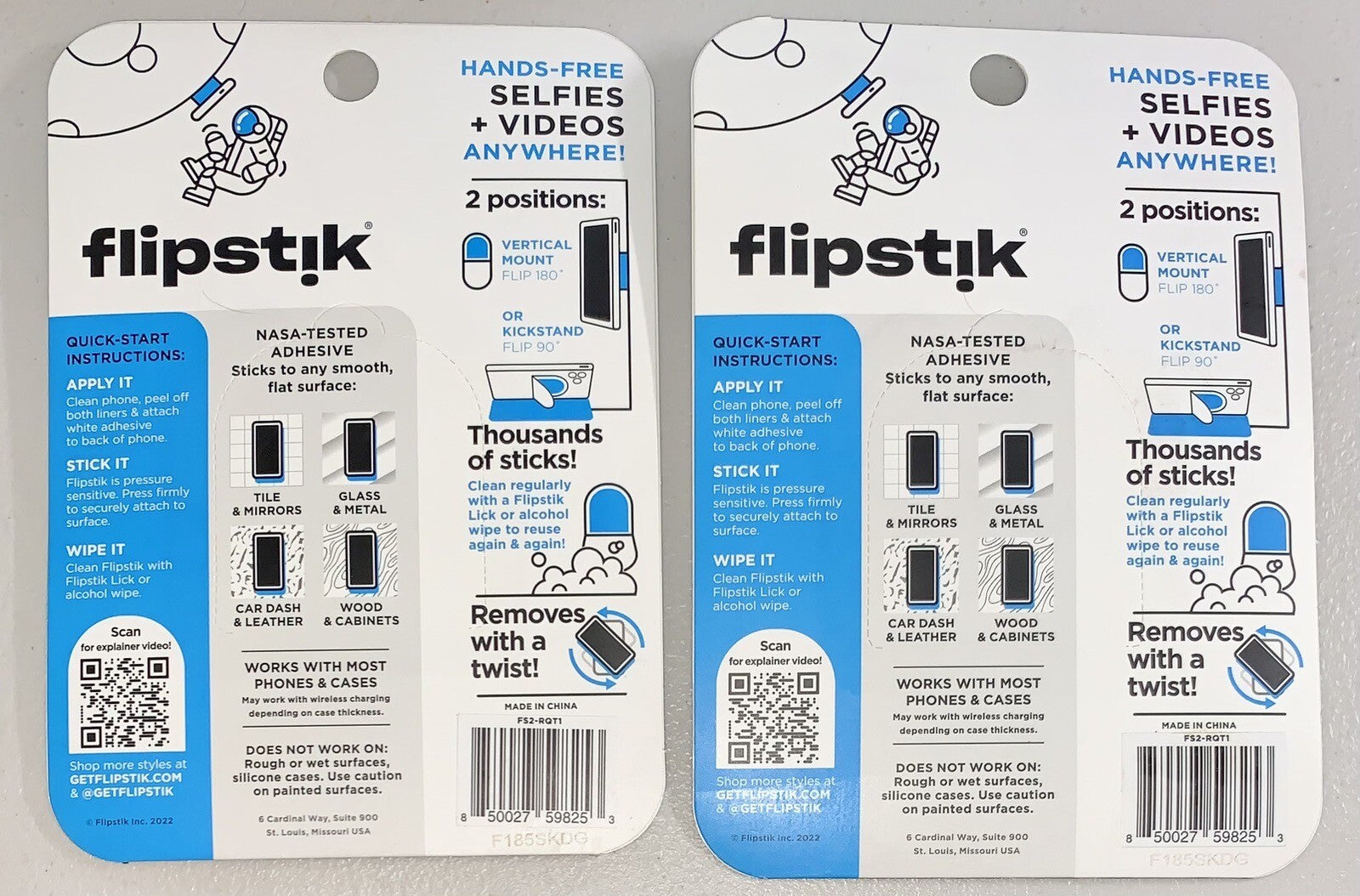 2 Pack - Flipstik Defy Gravity Cell Phone Stick & Stand - Rose Quartz