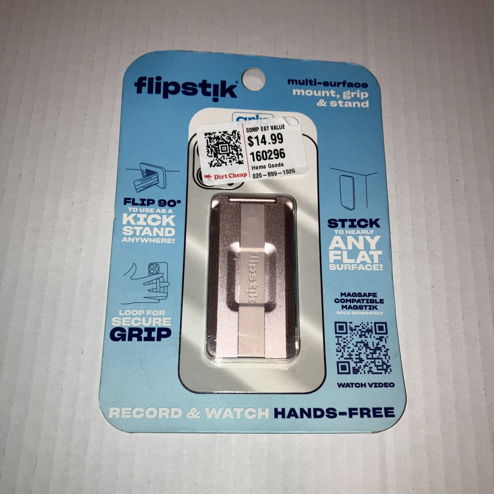 Flipstik Defy Gravity Cell Phone Stick & Stand with Grip Loop - Rose Gold - New