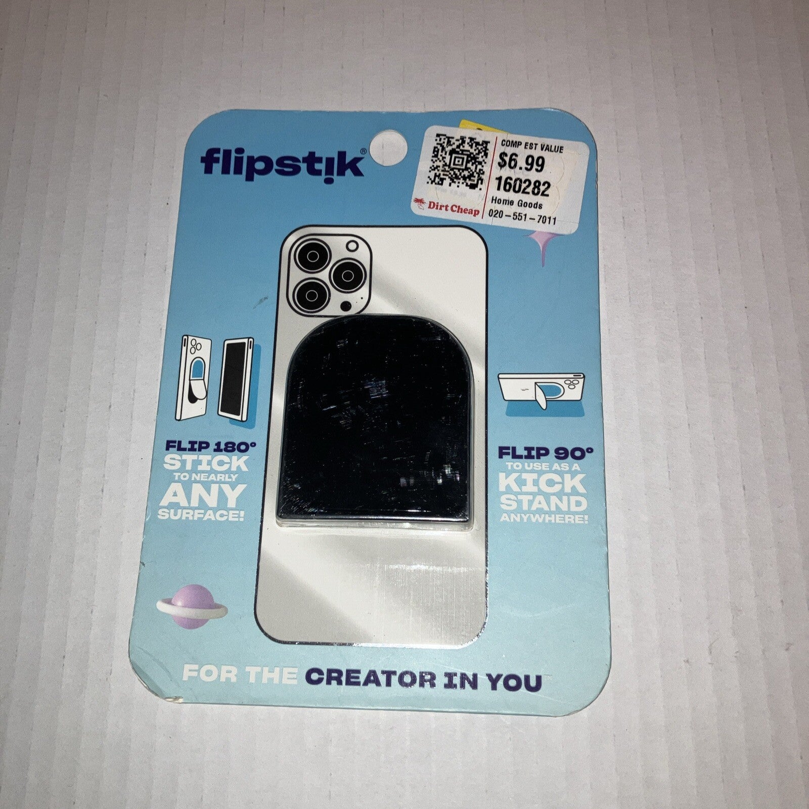 Flipstik Defy Gravity Cell Phone Stick & Stand - Classic Black - New