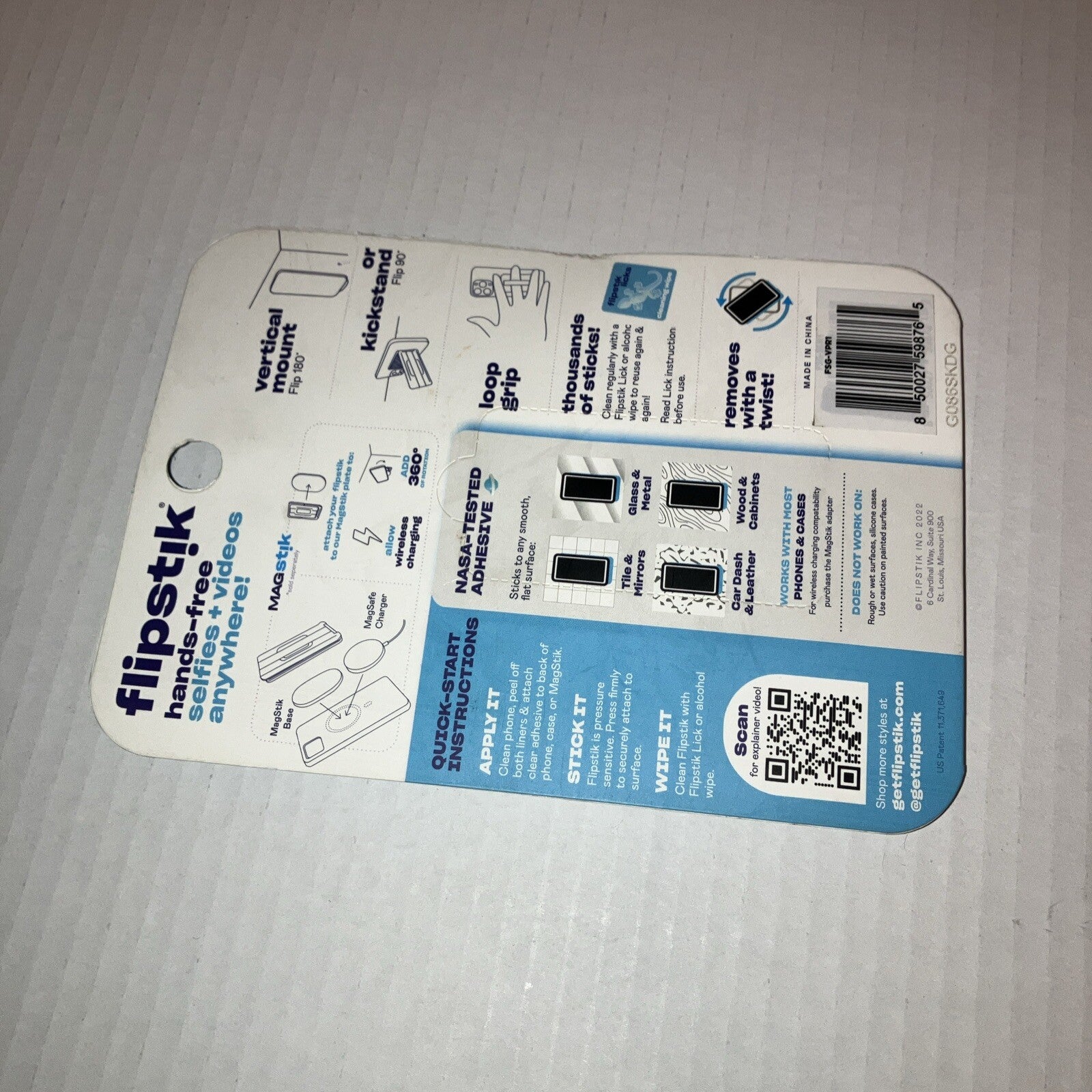 Flipstik Defy Gravity Cell Phone Stick & Stand with Grip Loop - New - Purple