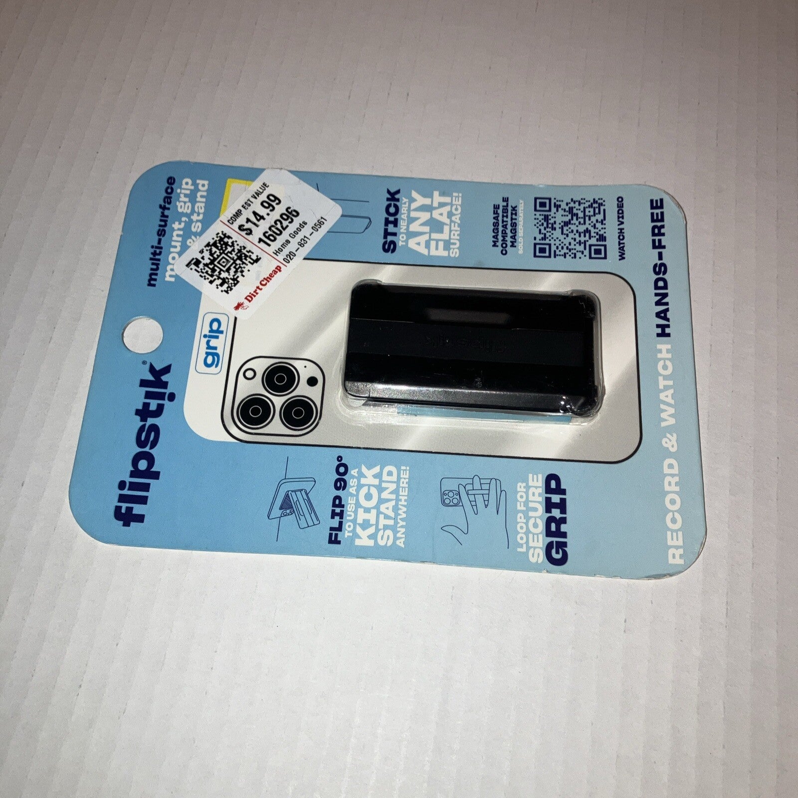 Flipstik Defy Gravity Cell Phone Stick & Stand with Grip Loop - New - Black