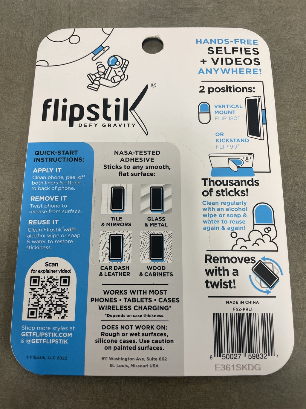 Flipstik Defy Gravity Cell Phone Stick and Stand, Purple, New
